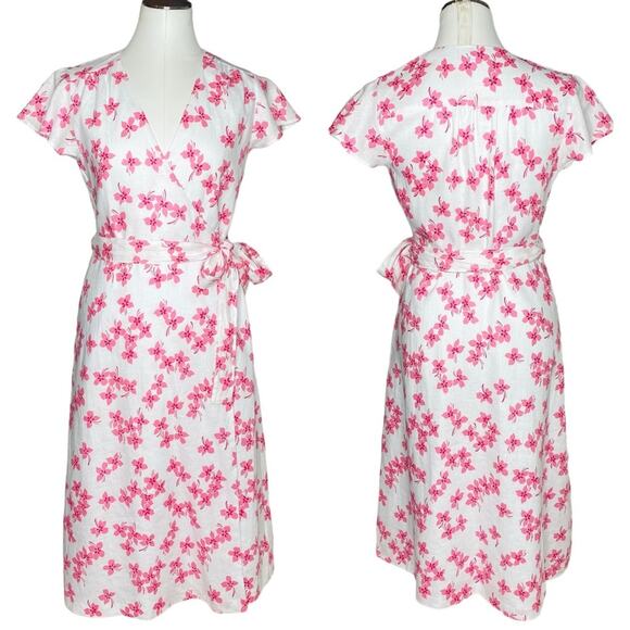 Draper James Pink Floral Linen Midi Wrap Dress size 4 - Picture 14 of 14